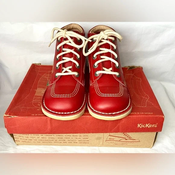 KICKERS Ankle Boots UK 4 Kick-Hi Red Leather with Box/90s/Mod/80s/Casual/Classic - Picture 2 of 14